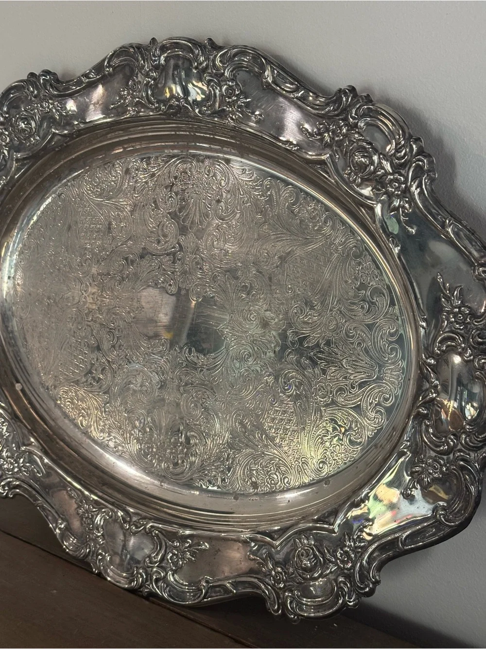 Towle 17” Old Master Oval Platter Silverplate Silver plate Embossed 4071 Vintage